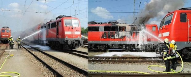 Locomotiva in fiamme nella stazione Aubing di Monaco di Baviera